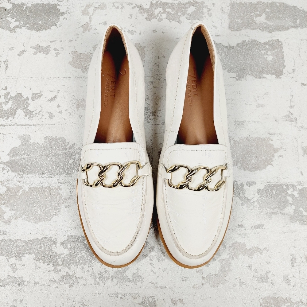 NEW Naturalizer 27 Edit Sevyn White Leather Chain Detail Slip On Loafers T241